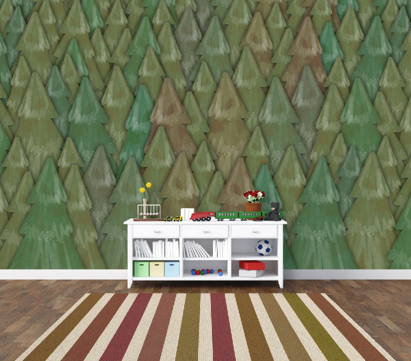 Pine Tree Wallpaper : Green Watercolor Triangle Forest Pattern - View 5