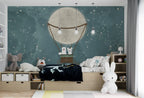 Puppy Balloon Wallpaper : Moon Hot Air Balloon Night Sky Mural