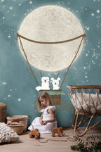 Puppy Balloon Wallpaper : Moon Hot Air Balloon Night Sky Mural - View 4