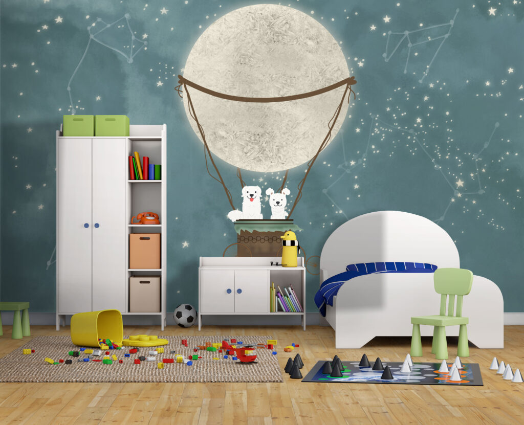 Puppy Moon Balloon Wallpaper : Starry Night Kids Mural - View 3
