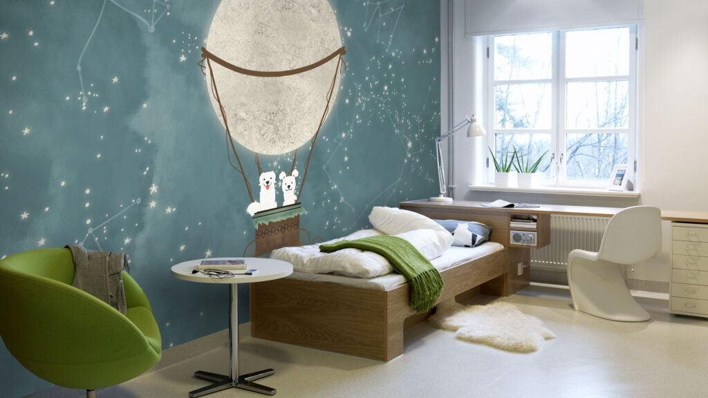 Puppy Balloon Wallpaper : Moon Hot Air Balloon Night Sky Mural - View 3