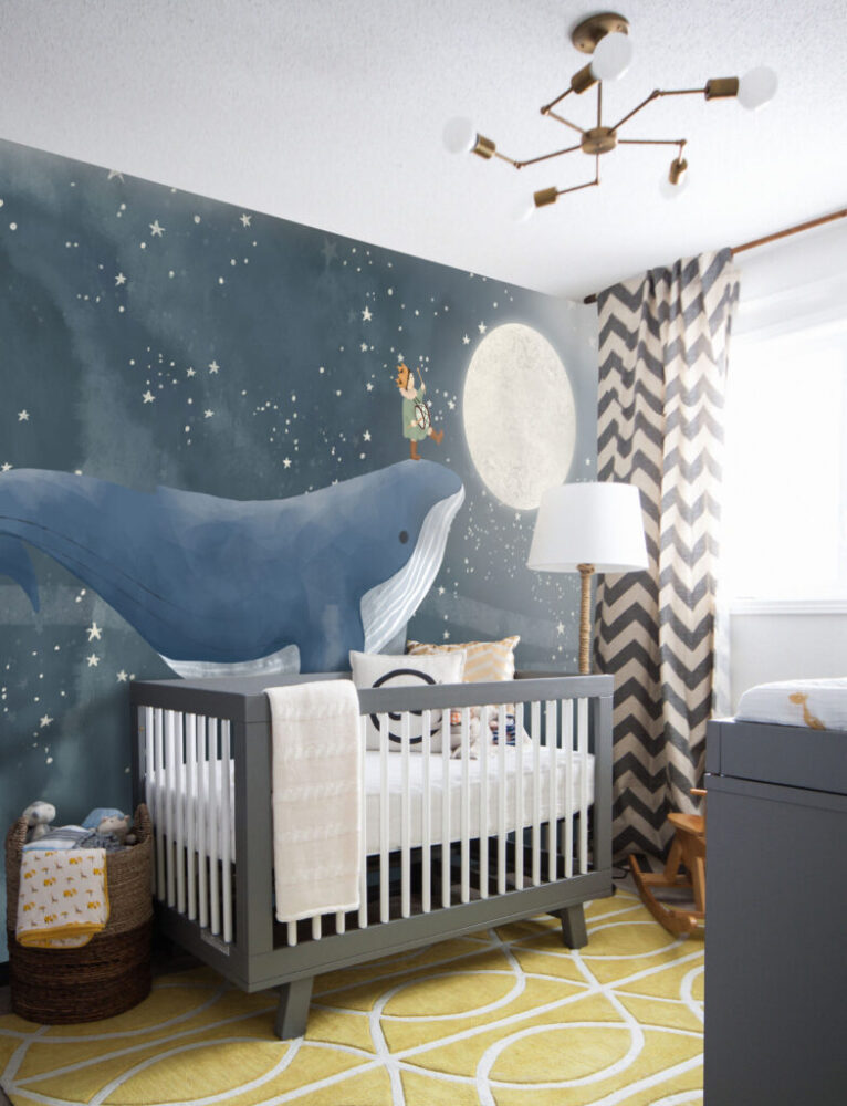 Whale Night Sky Wallpaper : Child Riding Whale Mural - View 4