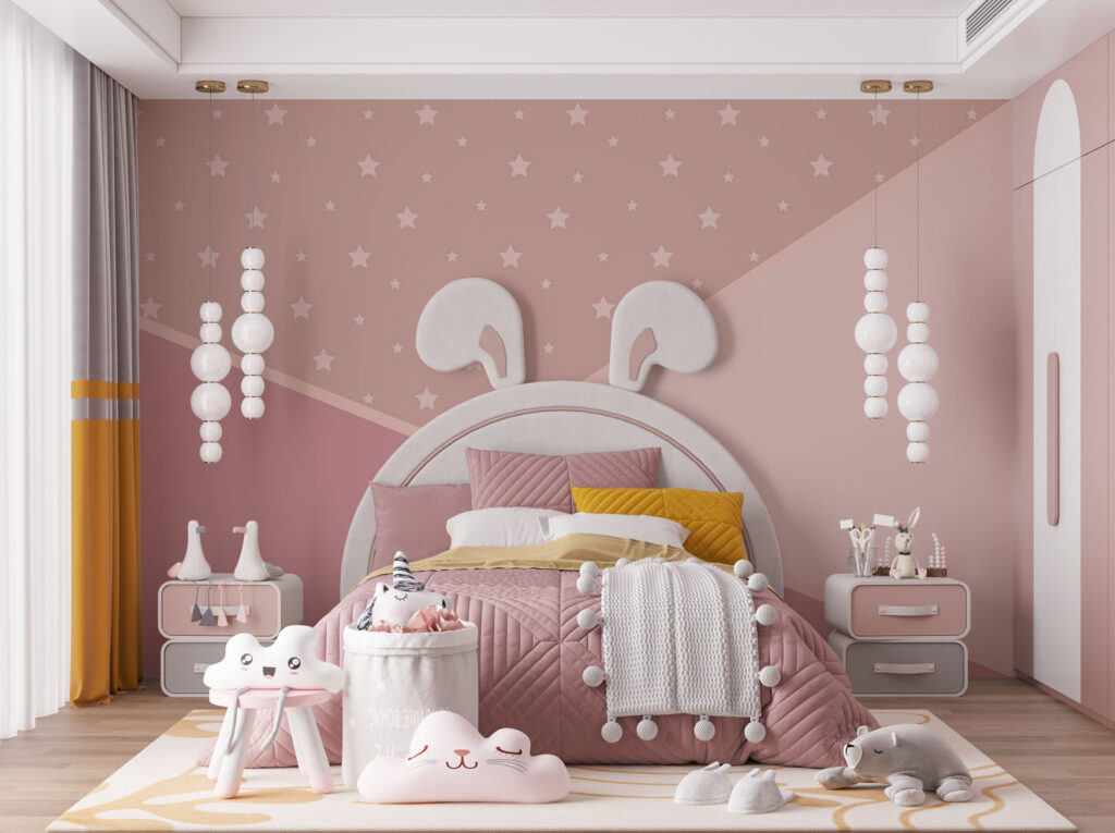 Pink Star Wallpaper : Three-Tone Girls Room Mural