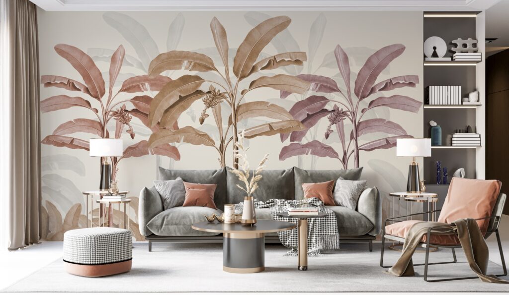 Blush Palm Wallpaper : Beige Banana Tree Tropical Mural