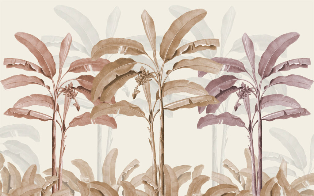 Blush Palm Wallpaper : Beige Banana Tree Tropical Mural - flat design