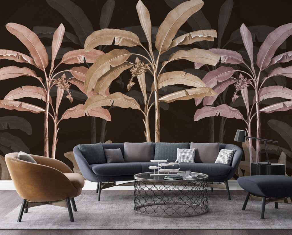 Blush Palm Wallpaper : Beige Banana Tree Tropical Mural - View 4