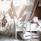 Boho Leaf Wallpaper : Abstract Beige Foliage Mural - View 5