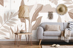 Boho Leaf Wallpaper : Abstract Beige Foliage Mural - View 4