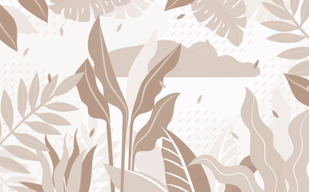Boho Leaf Wallpaper : Abstract Beige Foliage Mural - flat design