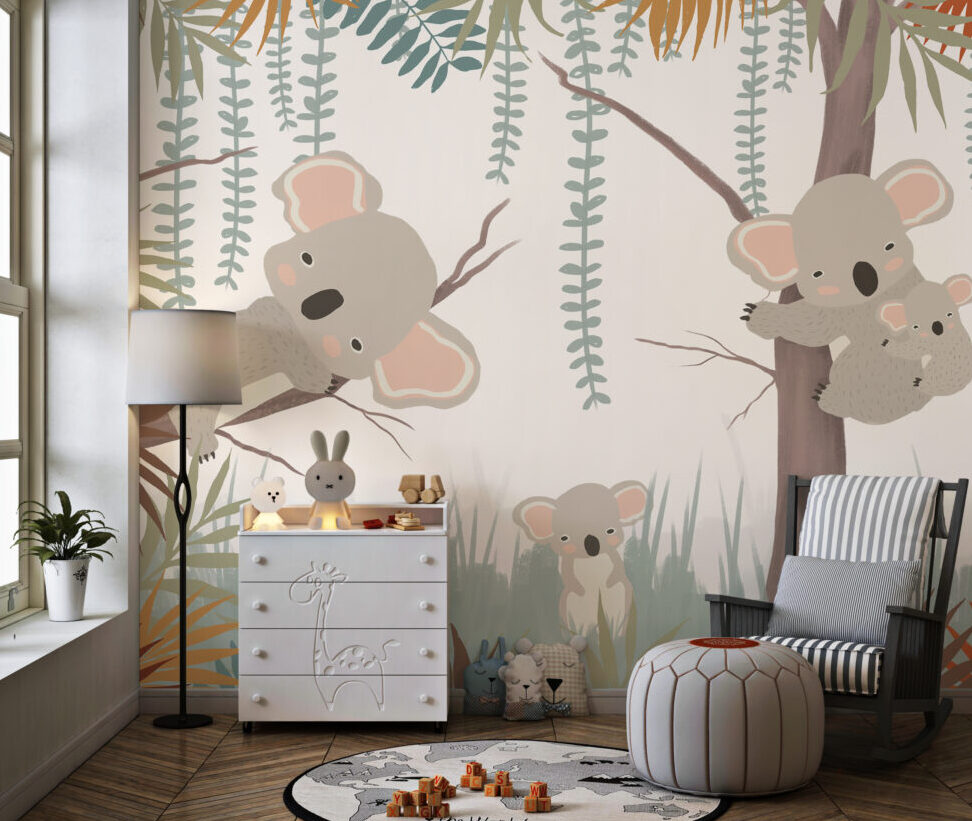 Koala Tree Wallpaper : Boho Jungle Nursery Mural