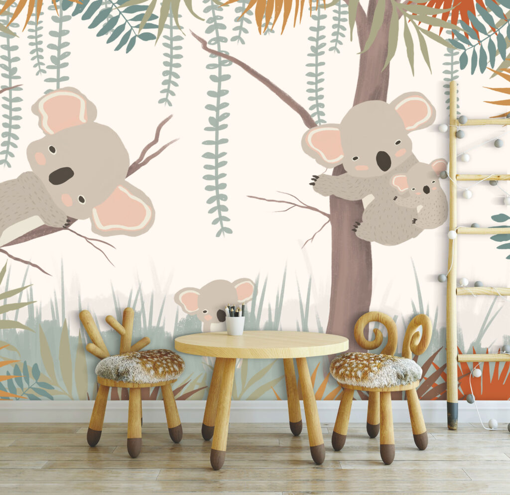 Koala Tree Wallpaper : Boho Jungle Nursery Mural - View 5