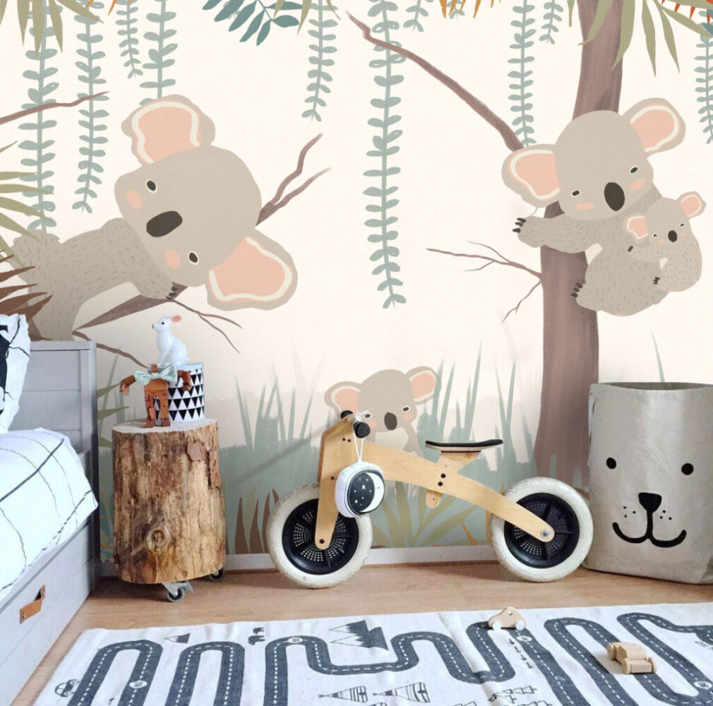 Koala Tree Wallpaper : Boho Jungle Nursery Mural - View 2