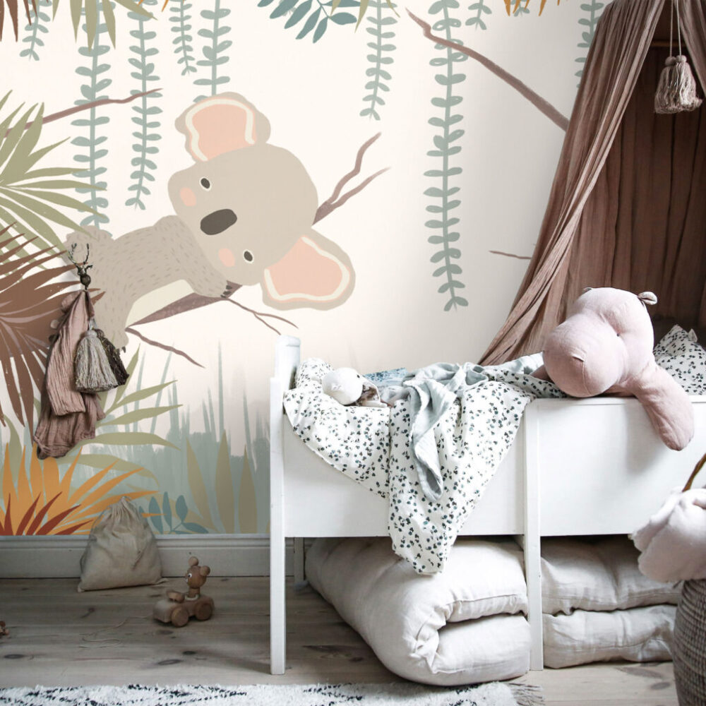 Koala Tree Wallpaper : Boho Jungle Nursery Mural - View 3