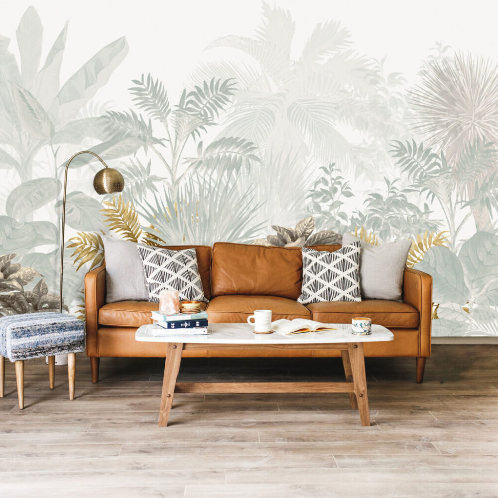 Misty Jungle Wallpaper : Pale Sage Tropical Forest Mural - View 5