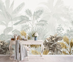 Misty Jungle Wallpaper : Pale Sage Tropical Forest Mural - View 2