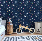 Space Rocket Wallpaper : Navy Astronaut and Planets Pattern - View 4