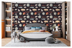 Vintage Airplane Wallpaper : Balloons And Clouds On Navy Pattern - View 3