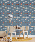 Airplane Balloon Wallpaper : Blue Sky Vintage Planes Pattern