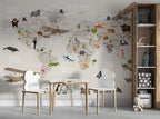Safari World Map Wallpaper : Animals and Planes Kids Mural