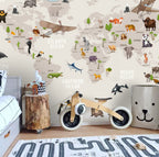 Safari World Map Wallpaper : Animals and Planes Kids Mural - View 4