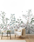 Sage Meadow Wallpaper : White Botanical Wildflower Mural - View 2