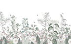 Sage Meadow Wallpaper : White Botanical Wildflower Mural - flat design