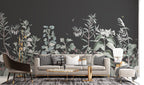 Dark Botanical Wallpaper : Charcoal Wildflower Meadow Mural - View 2