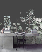 Dark Botanical Wallpaper : Charcoal Wildflower Meadow Mural - View 5