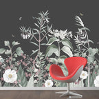 Dark Botanical Wallpaper : Charcoal Wildflower Meadow Mural - View 4