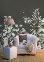 Dark Botanical Wallpaper : Charcoal Wildflower Meadow Mural - View 3