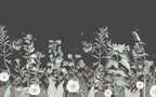 Dark Botanical Wallpaper : Charcoal Wildflower Meadow Mural - flat design