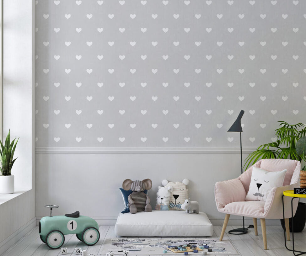 Grey Heart Wallpaper : White Hearts Nursery Pattern