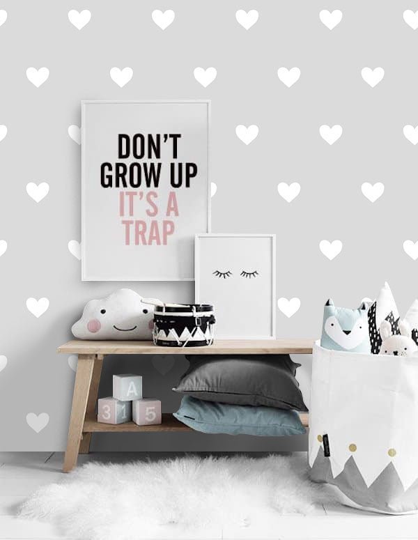 Grey Heart Wallpaper : White Hearts Nursery Pattern - View 4