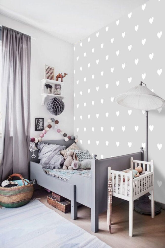 Grey Heart Wallpaper : White Hearts Nursery Pattern - View 3