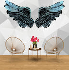 Black Angel Wings Wallpaper : Icy Blue Feather Mural