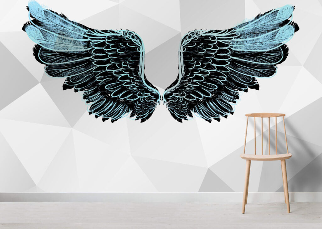 Black Angel Wings Wallpaper : Icy Blue Feather Mural - View 4