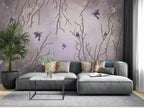 Lilac Bird Branch Wallpaper : Purple Blossom Mural