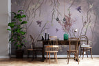 Lilac Bird Branch Wallpaper : Purple Blossom Mural - View 2