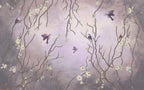 Lilac Bird Branch Wallpaper : Purple Blossom Mural - flat design