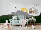Grey Mountain Sunrise Wallpaper : Yellow Sun Kids Mural - View 3