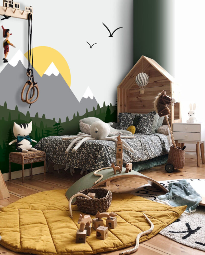 Grey Mountain Sunrise Wallpaper : Yellow Sun Kids Mural - View 6