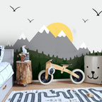 Grey Mountain Sunrise Wallpaper : Yellow Sun Kids Mural - View 5