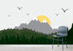 Grey Mountain Sunrise Wallpaper : Yellow Sun Kids Mural - View 4