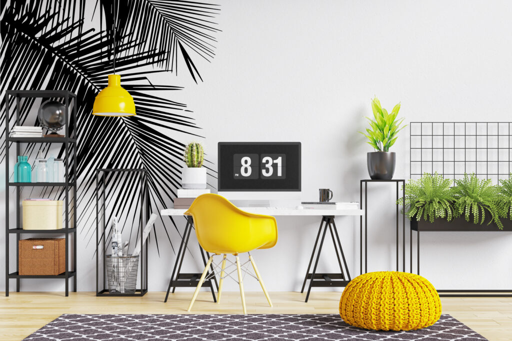 Palm Frond Wallpaper : Black and White Minimal Leaf Mural