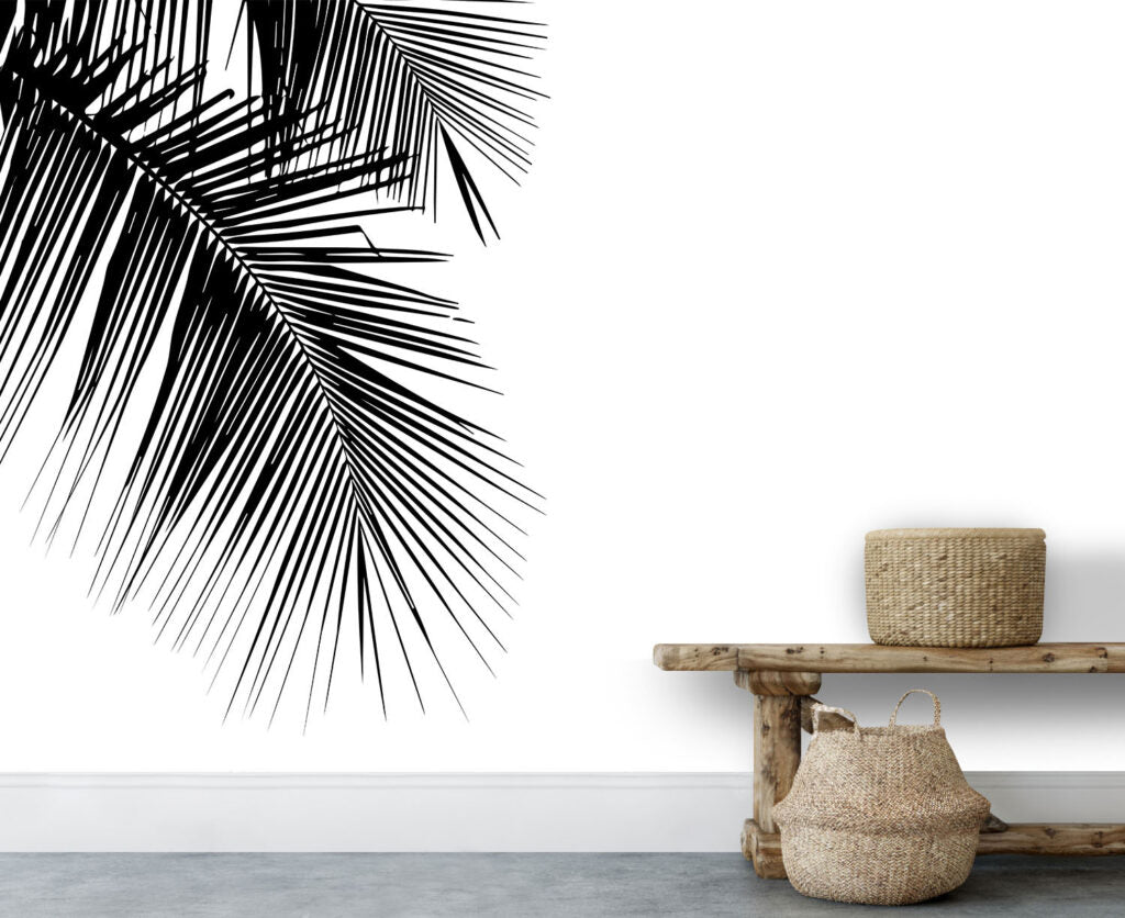 Palm Frond Wallpaper : Black and White Minimal Leaf Mural - View 4
