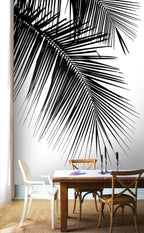 Palm Frond Wallpaper : Black and White Minimal Leaf Mural - View 3