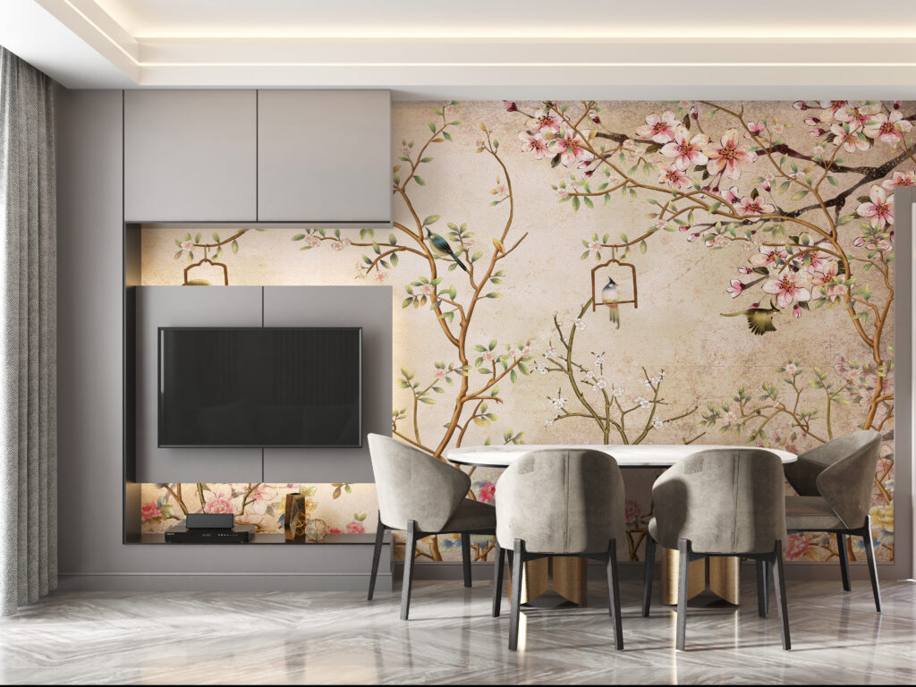 Spring Blossom Wallpaper : Chinoiserie Birdcage Tree Mural