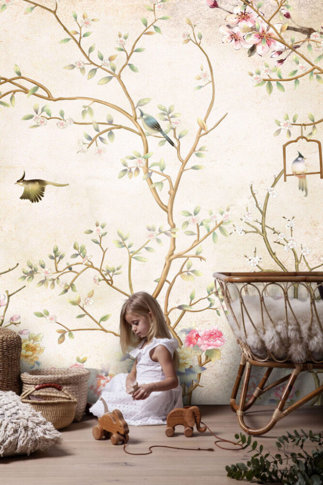 Spring Blossom Wallpaper : Chinoiserie Birdcage Tree Mural - View 5