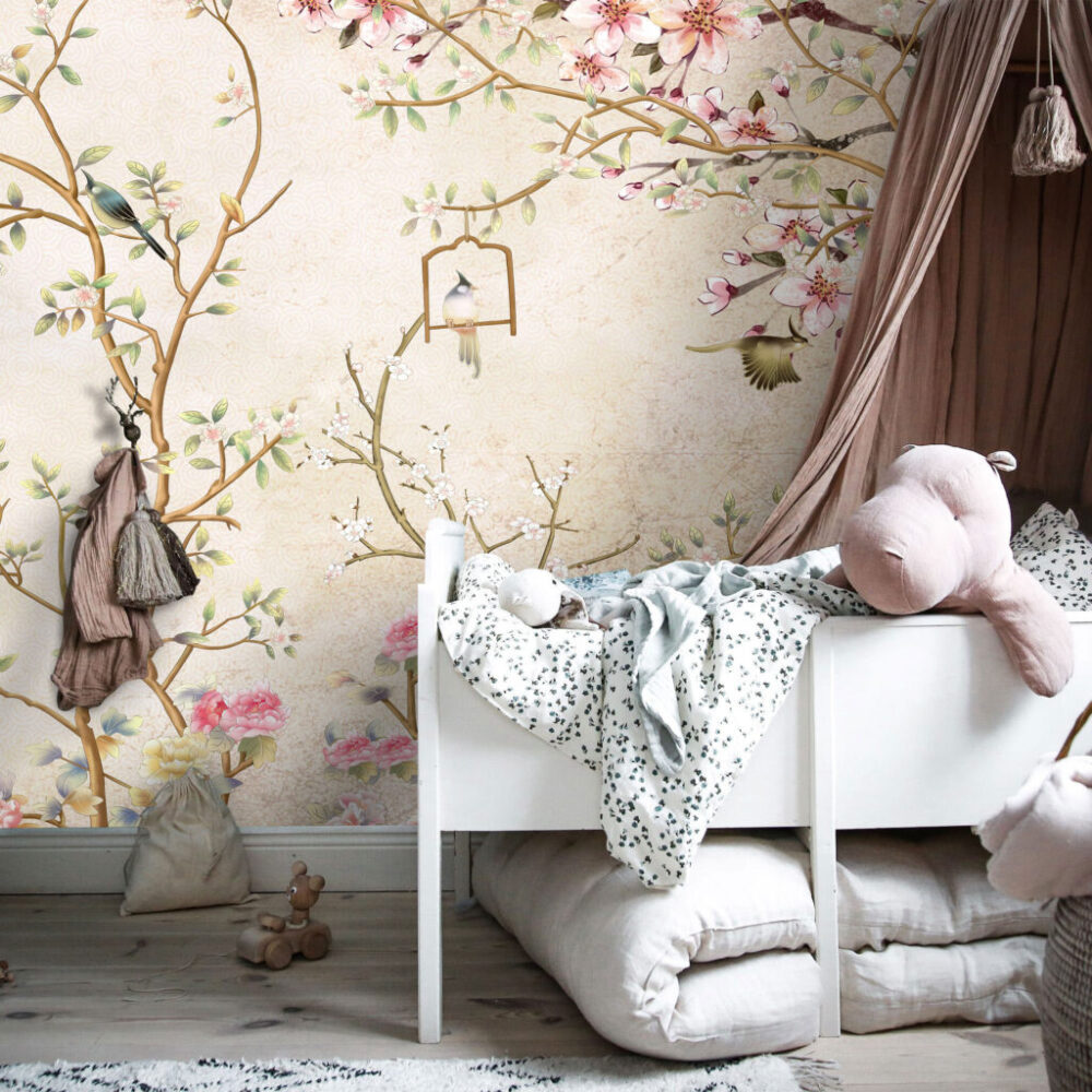 Spring Blossom Wallpaper : Chinoiserie Birdcage Tree Mural - View 4