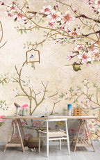 Spring Blossom Wallpaper : Chinoiserie Birdcage Tree Mural - View 3